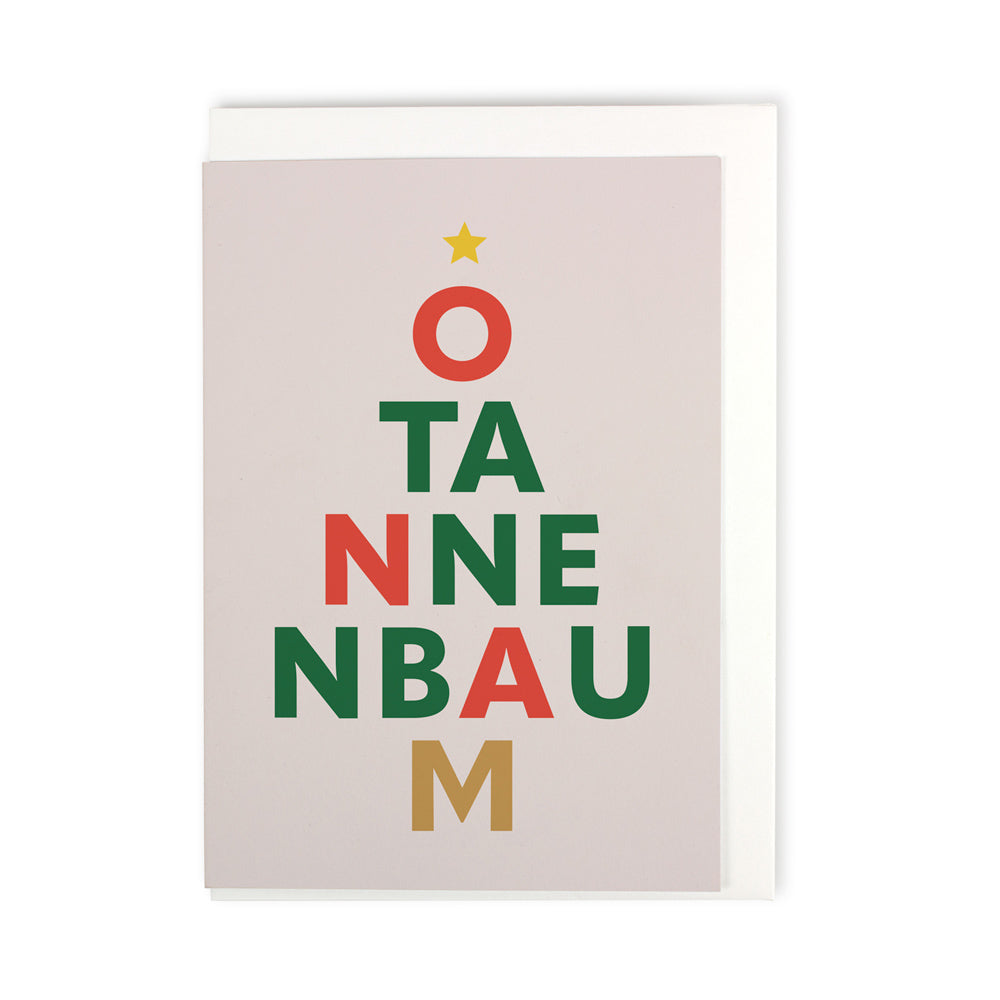 Postkarte cremeweiss mit Schriftzug O Tannenbaum in Christbaumform angeordnet